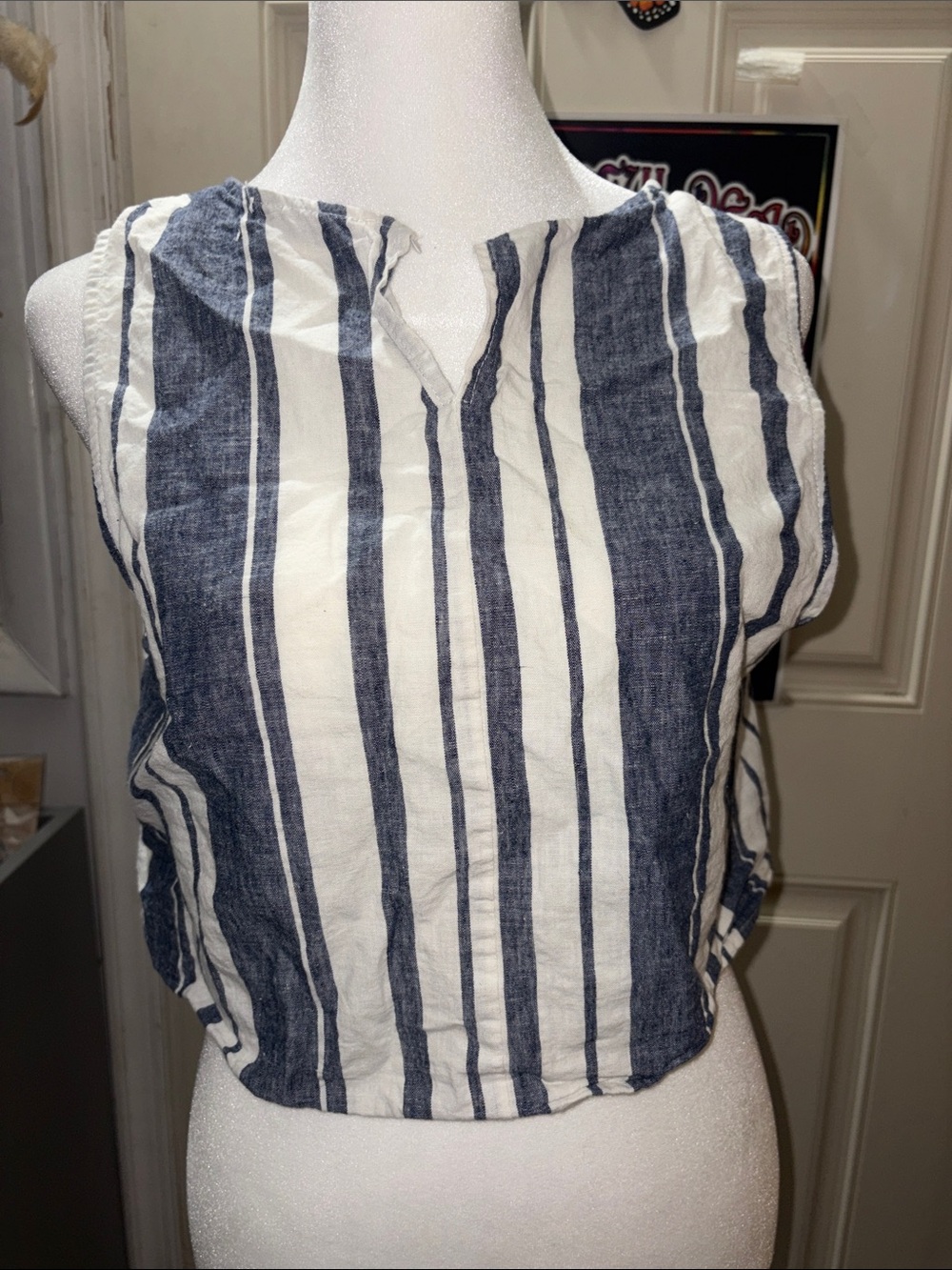 Target Blue and White Vertical Stripe Sleeveless Tank